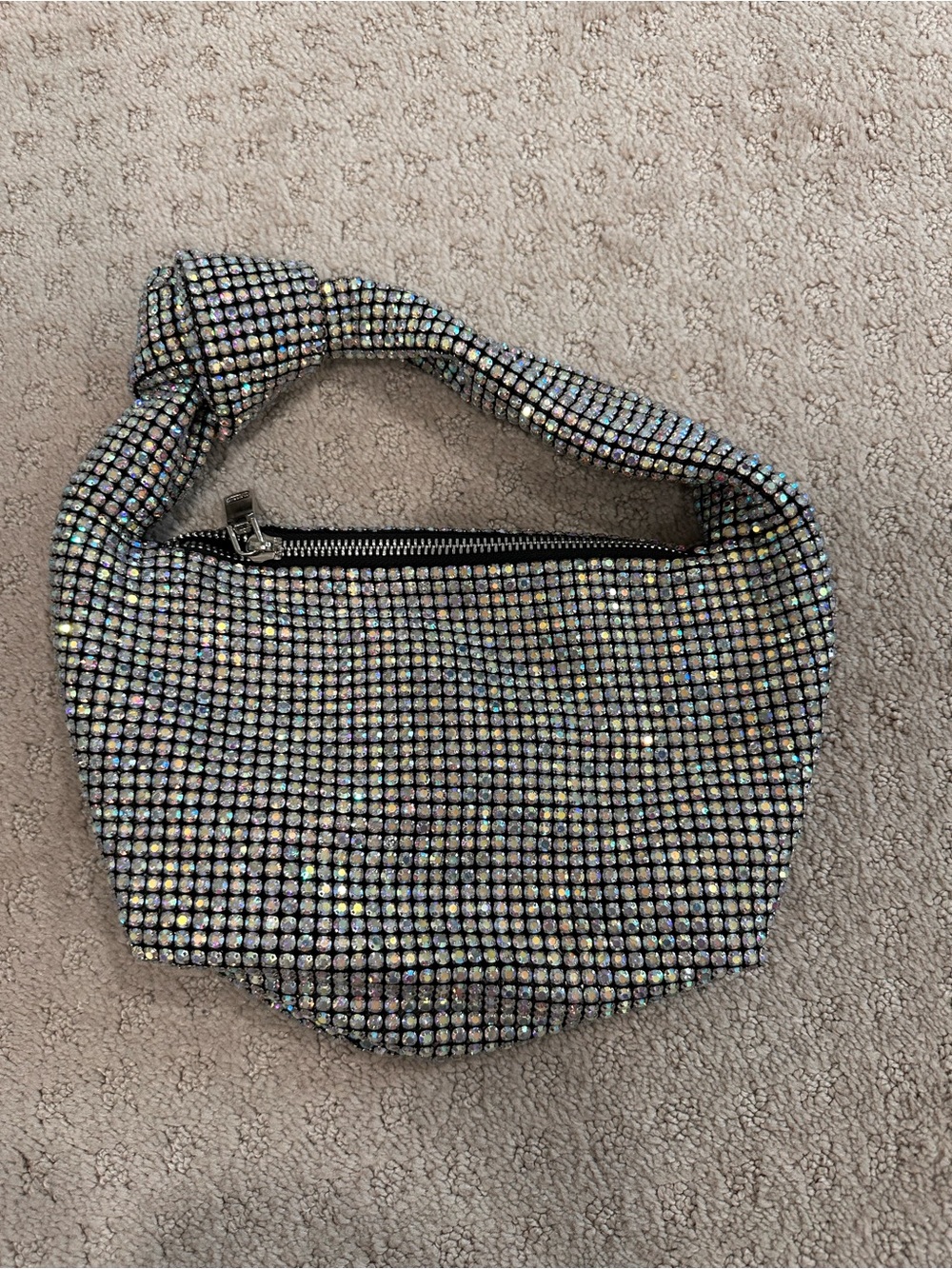 Madison West Aurora Borealis Rhinestone Crystal Dumpling Bag Knot Top Handle